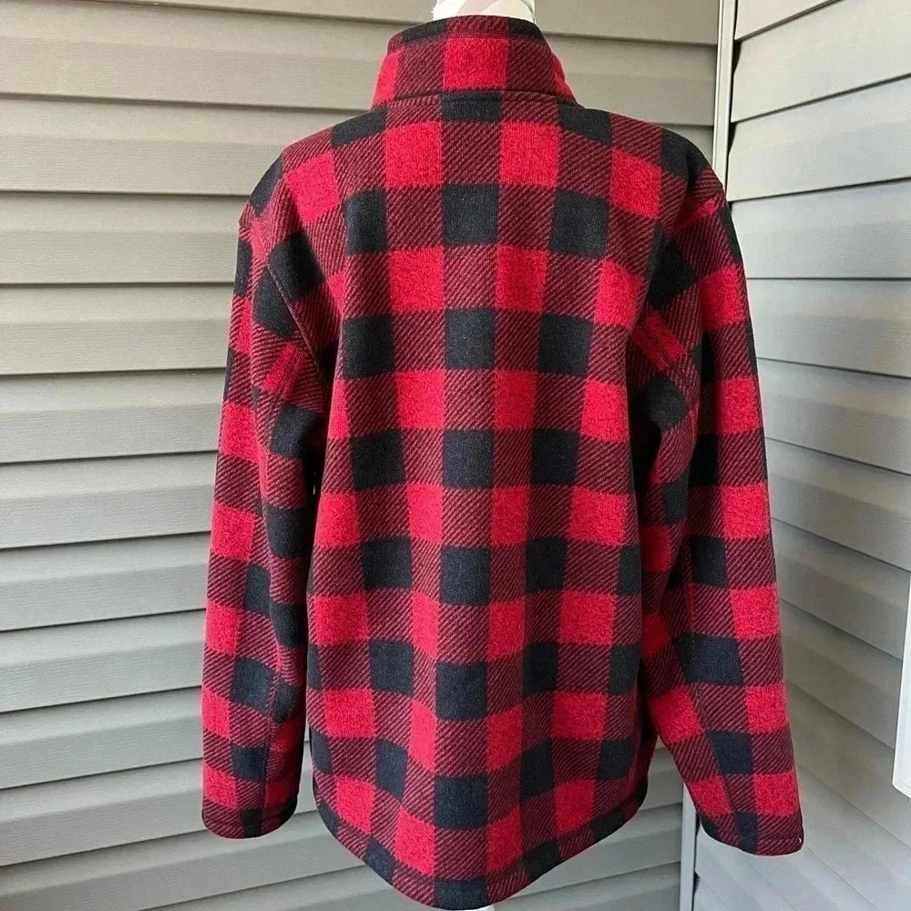 The North Face Fleece Men Jacket Red Black Buffalo Plaid 1/2 Zip Pullover Sz XL - Picture 3 of 7